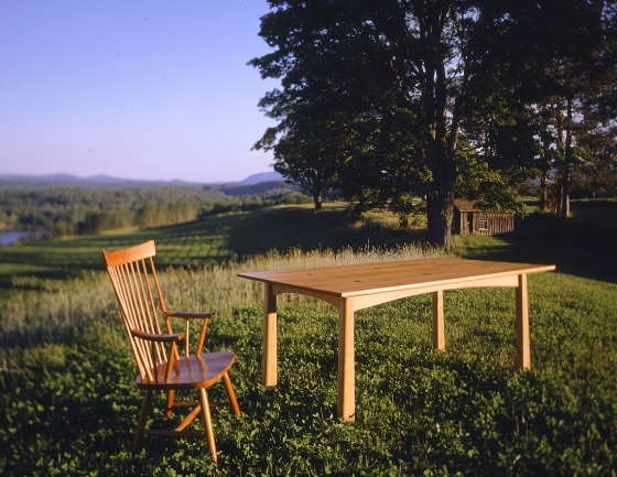 Harvestmoon cherry dining table with bow tie inlays